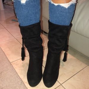 Heeled Black Slouchy Booties